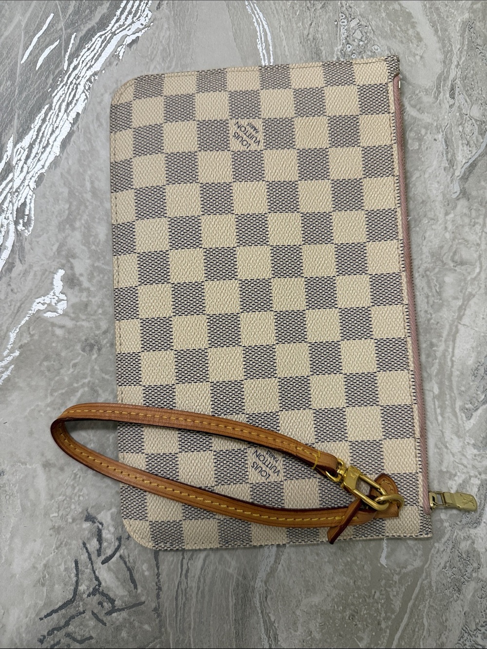 Louis Vuitton Damier Azur Wristlet in Cream and Brown🔥